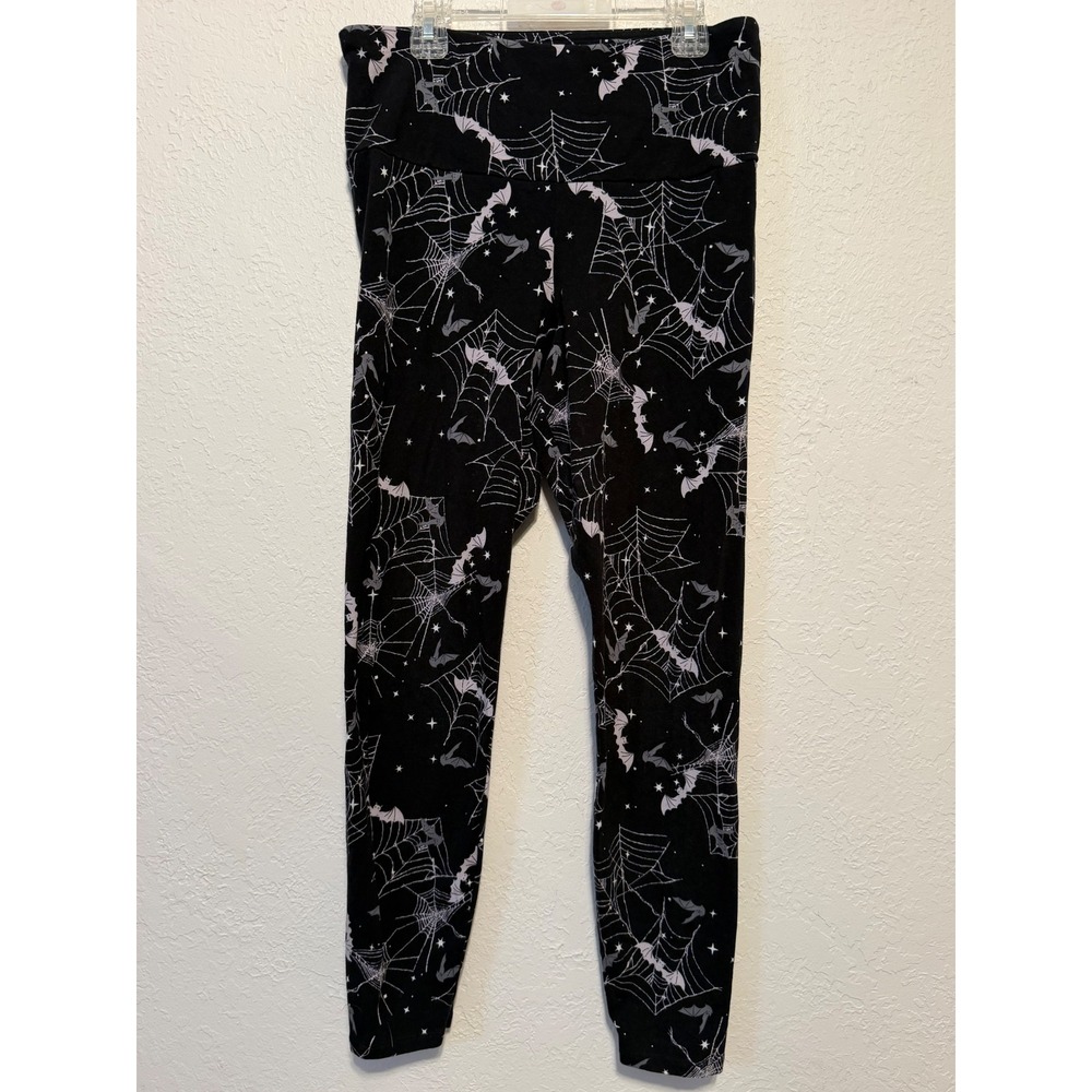 No Boundaries Halloween Spiderweb Bat Print Leggings Black Purple Large 12-14